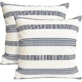 RYSMIYOU Decorative Throw Pillow Covers Set of 2 Blue Boho Striped Pillow Covers 18x18 Inch Throw Pillow Cover Linen Pillowcase Farmhouse Outdoor Pillow Covers for Couch Sofa Bed Living Room