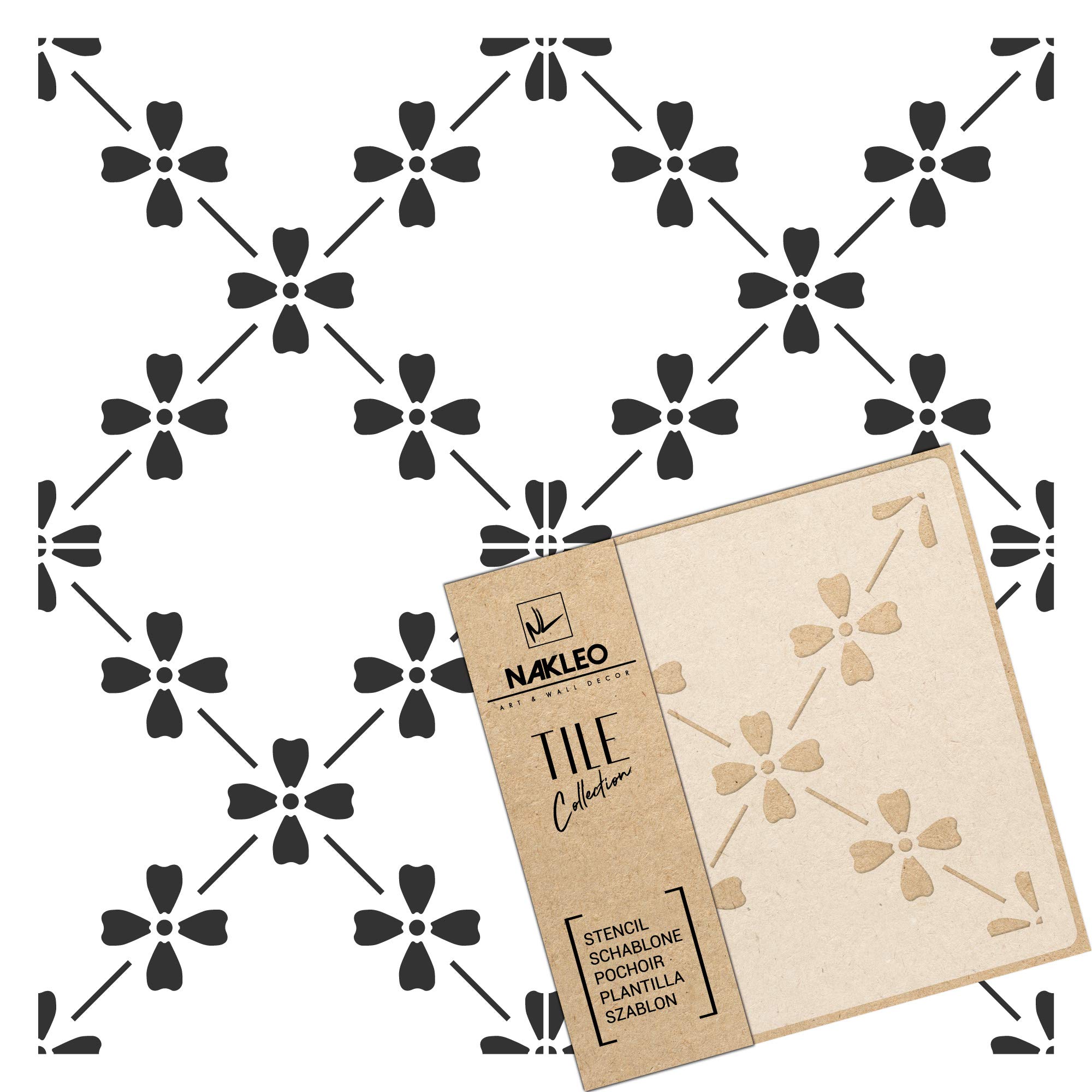 NAKLEO Tile Painting Stencil 10x10 cm, Campelo Spanish Flower Moroccan, Plastic Reusable Template, Home Decor Craft DIY, Floor Concrete Patio Wall - Terracotta
