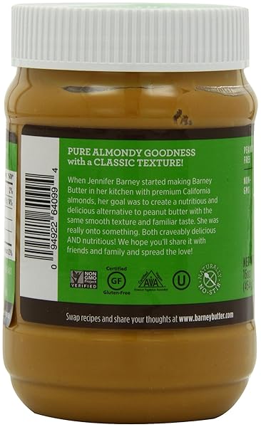 BARNEY BUTTER ALMOND BUTTER, CRUNCHY, 16 OUNCE JAR, SKIN-FREE ALMONDS, NO STIR, NON-GMO, GLUTEN FREE, KETO, PALEO, VEGAN