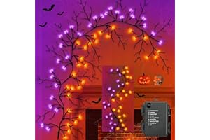 GUTAKZIO [8 Modes & Timer] 6 Ft 54LED Halloween Garland with Lights, Orange Purple Willow Vine Twig Garland Battery Operated Indoor Outdoor Fireplace Table Wall Home Party Halloween Decor