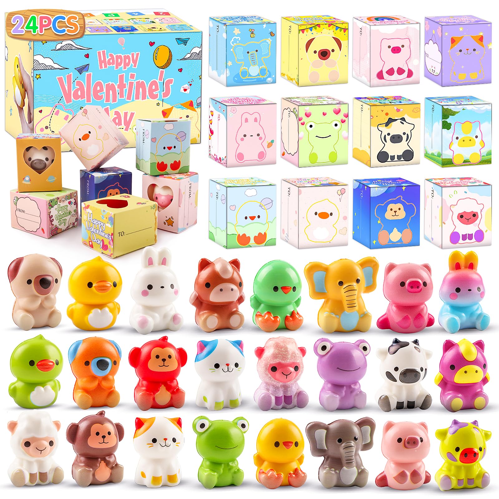 Photo 1 of KissFuture Valentines Day Gifts for Kids 24PCS Animal Squishy Toys, Slow Rising Stress Relief Toys, Goodie Bag Stuffers, Party Favors for Classroom Prizes