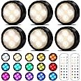 TECOMLIGHT Puck Lights with Remote Control, Battery Powered Wireless Under Cabinet Lighting, RGBCW Stick On Push Lights, 6 Pack - Black