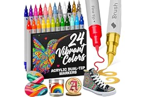 ARTISTRO 24 Acrylic Paint Markers - Paint Pens for Drawing, Brush + Fine Tips - For Fabric, Rock, Glass, Wood, DIY, Eggs - Art & Craft Supplies for Adults, Teens, Kids - Easter Basket Stuffers