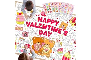 SICOHOME Valentines Coloring Tablecloth - 46x33 inch Valentines Day Crafts for Kids Giant Coloring Poster with 91 PCS Valentines Stickers Coloring Table Cover Valentines Day Gifts for Kids Classroom