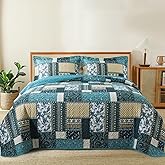 BEDIFANY Cotton King Size Quilt Set, Lightweight Bedspread King Size Coverlet Boho King Quilt, Soft Farmhouse King Quilt Bedding Sets for Bed Decorations for All Seasons (3 Pieces, Blue)