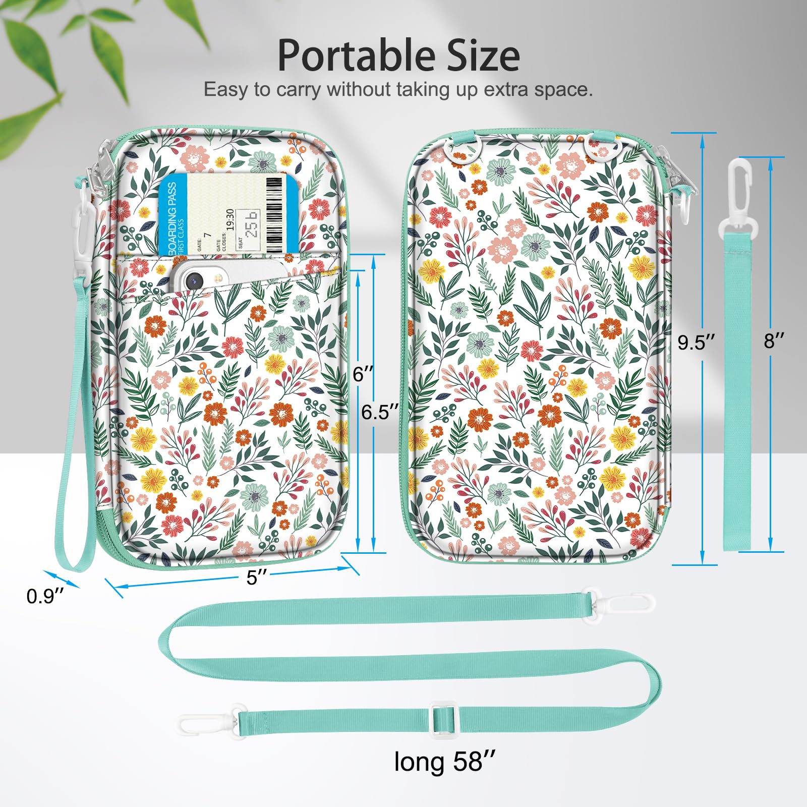 FINTIE Family Passport Holder for Travel, 6 People Big Capacity RFID Blocking Travel Document Organizer Clutch Bag with Pen Holder Keychain Credit Cards Case Cover for Women Men, Spring