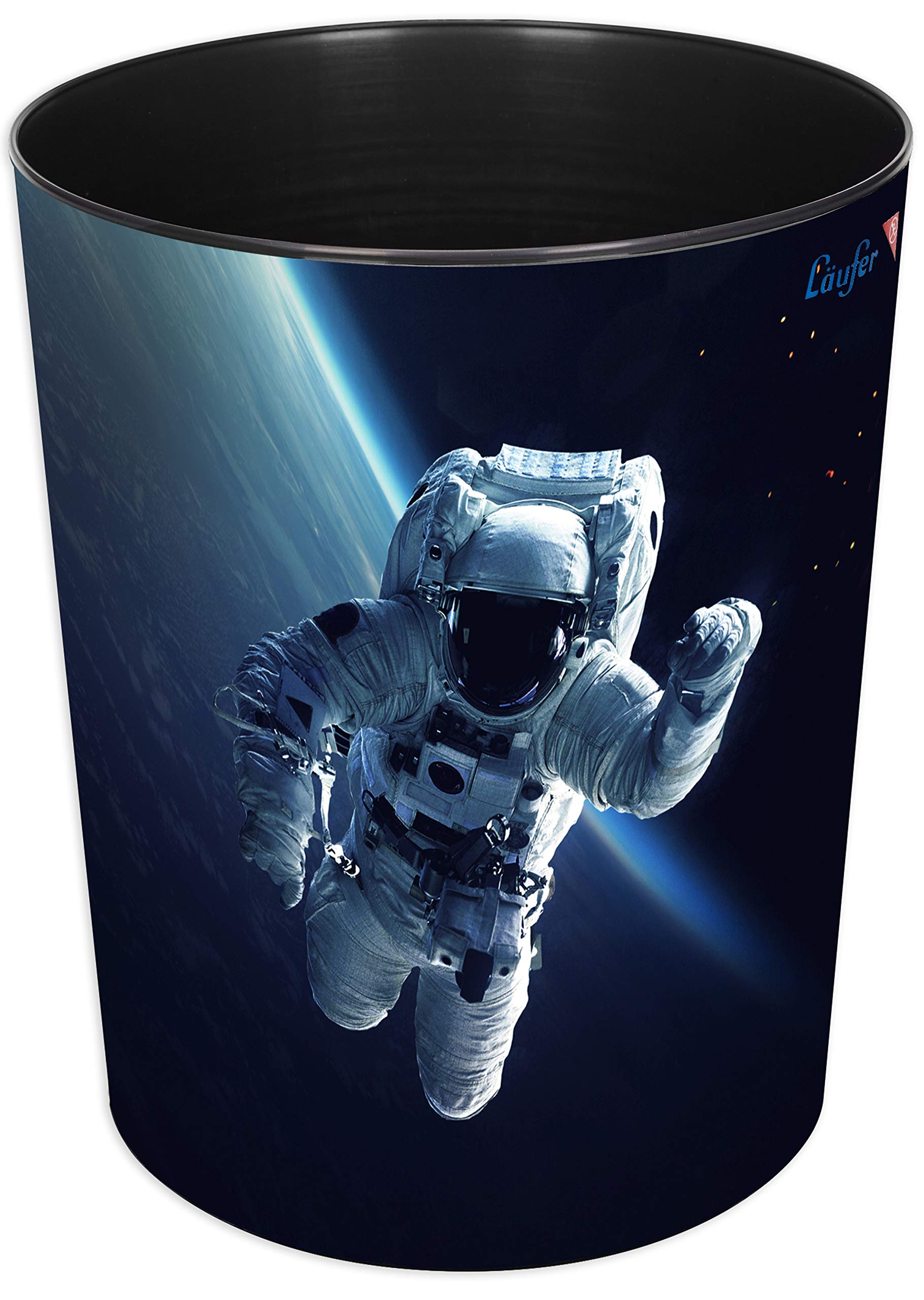 Läufer 26669 Waste Paper Bin with Astronaut Motif 13 litres Perfect for Children's Room Round Sturdy Plastic