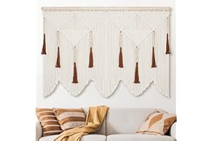 ANROYE Large Macrame Wall Hanging, Boho Woven Tapastry with Wood Bead Tassel, Above Bed Minimalist Decor for Bedroom, Bohemian Art Decoration for Living Room Apartment Home