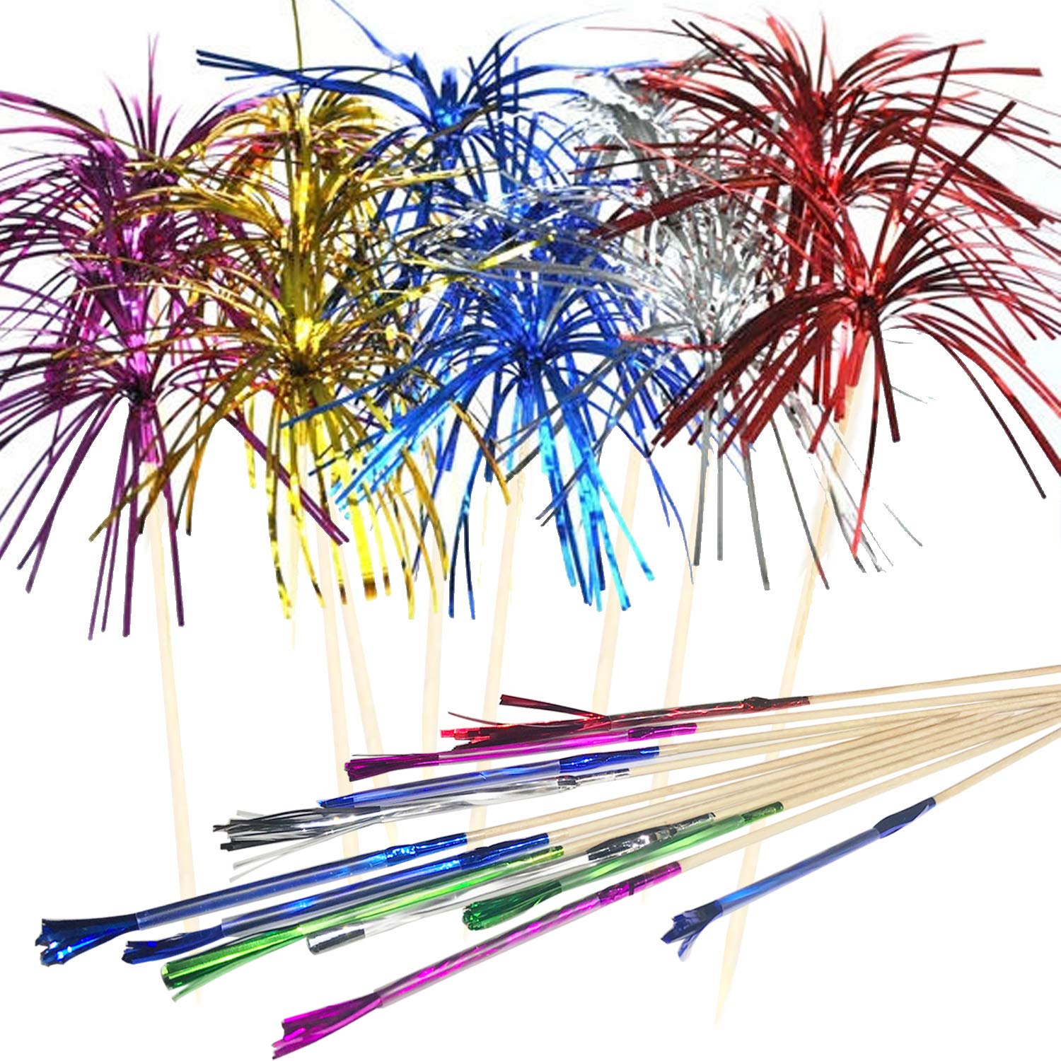 Allazone 120 PCS Cocktail Picks Firework Party Picks, 23CM Firework Cake Toppers, Sandwich & Cocktail Picks, Toothpicks for Cakes Decoration, Party Supplies, Christmas Decoration