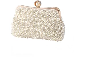 ASPHODELCHIC Women Pearl Evening Bag Bride Beaded Clutch Purse Cream White for Wedding Party