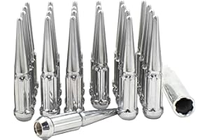 Wheel Accessories Parts 24 Pcs M14x2 14x2 Thread Spike Spline 4.40" Long Lug Nuts Chrome Truck Spline Hex Fits Ford Expeditio