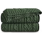 Aormenzy Green Cable Knit Throw Blankets for Couch Bed Sofa, Acrylic Knitted Blanket, Soft Cozy Throw Blanket, 50" x 60"