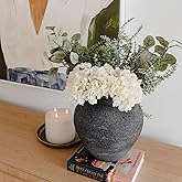 Silk Serenade White Hydrangea Faux Flower Arrangements with Eucalyptus & Greenery for Home Decor, 5 Heads and 8 Green Fake Flores Long Tall Artificial Stems Floral Kitchen Living Dining Centerpieces