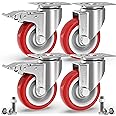 GBL 5'' Metal Casters Wheels with 2 Brakes + Screws - up to 1770Lbs - Set of 4 Heavy Duty Steel Castor Wheels - Industrial Dolly Wheels for Tool Box, Workbench & Garage