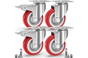 GBL 5'' Metal Casters Wheels with 2 Brakes + Screws - up to 1770Lbs - Set of 4 Heavy Duty Steel Castor Wheels - Industrial Dolly Wheels for Tool Box, Workbench & Garage