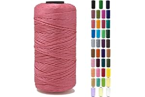 Tsuisho 1.5mm x 219 Yards Polyester String Cord for Knitting and Crochet, 100% Polypropylene Macrame Cord for Hats, Bags, Purses, Shoes, Plant Hangers, DIY Crafts - Coral