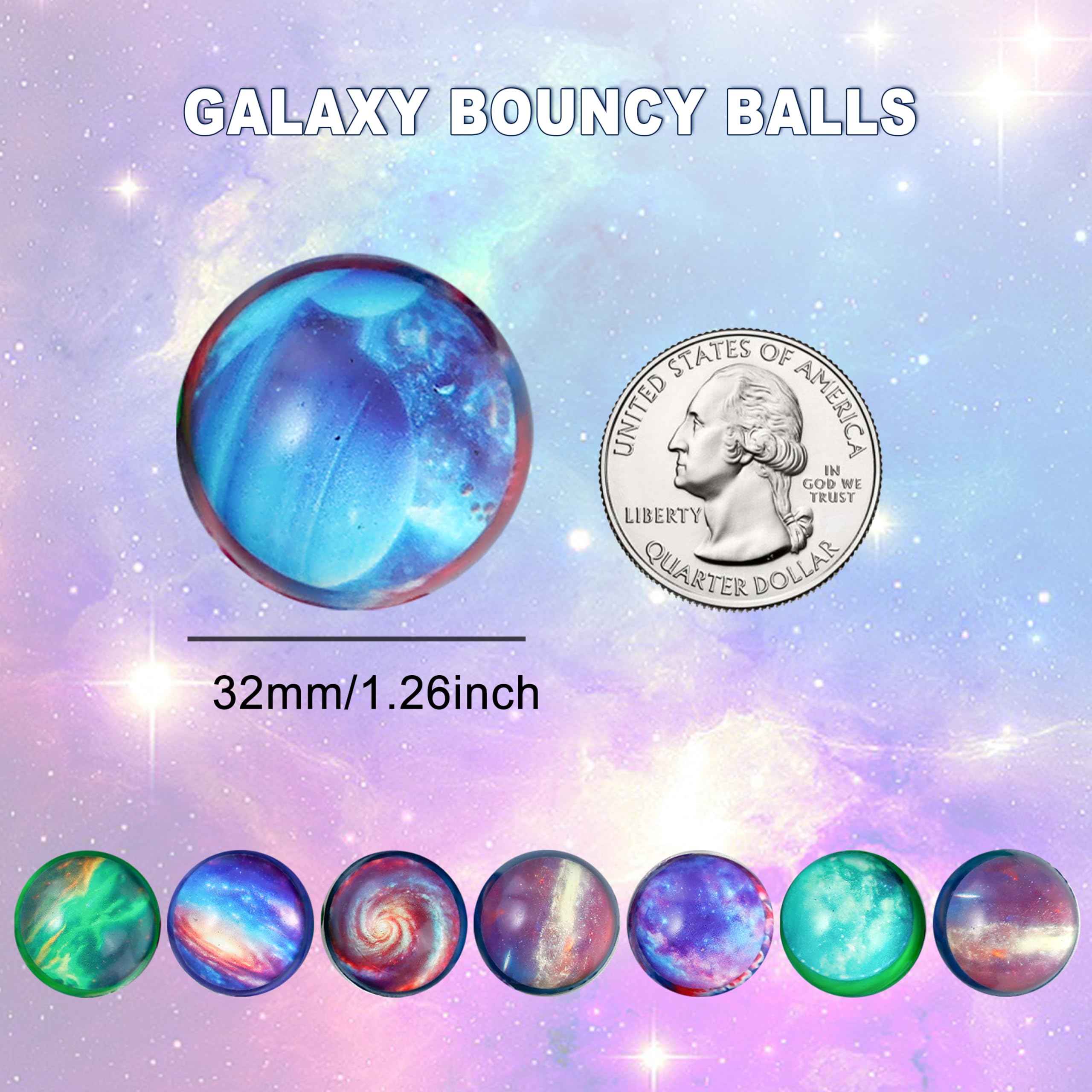 Pllieay 24PCS Galaxy Bouncy Balls, Space Balls Bulk 32mm Theme for Kids Party Favors, Christmas Gift Bag Filling B-073B
