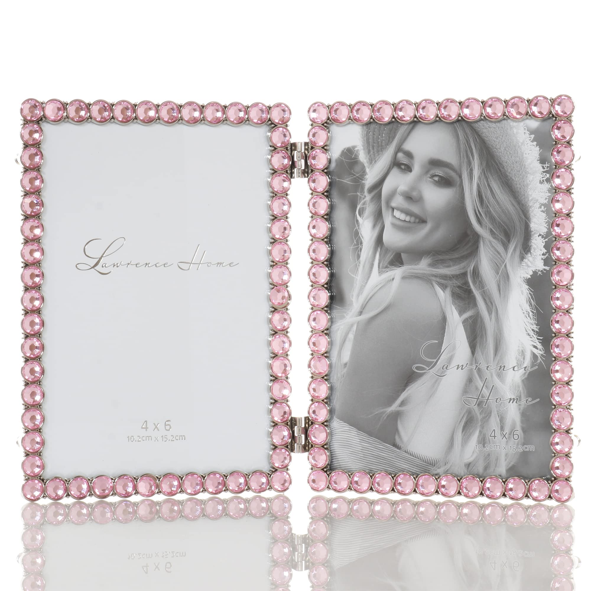 4x6 Silver Metal Sparkle Double Frame - Soft Pink