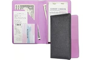 Mymazn Server Book for Waitress Book Server Wallet for Waiter Book Serving Book Guest Check Holder Restaurant Waitstaff Organizer for Apron (Outside Black/Inside Purple)