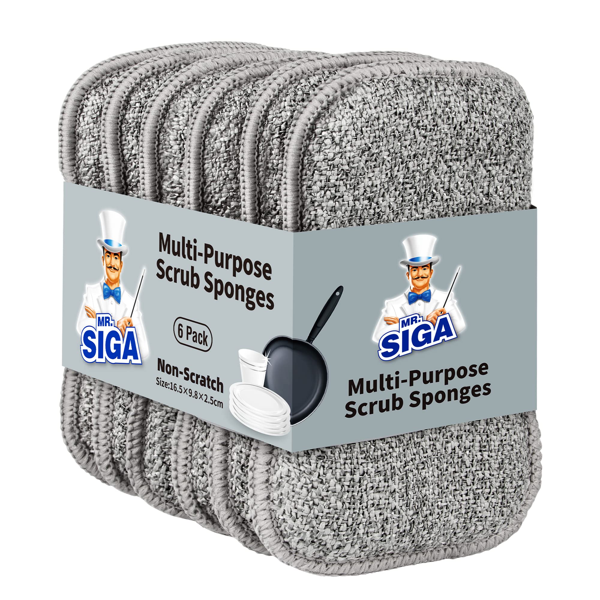 Photo 1 of MR.SIGA Dual-Sided Scrub Sponges, Long lasting, Reusable Dishwashing Sponges for Kitchen, 6 Pack