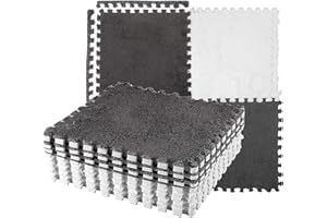 10pcs Plush Foam Floor Mat, Cuttable Soft Rug Play Mat Color Blocking Plush Puzzle Interlocking Square Carpet Tile Flooring C