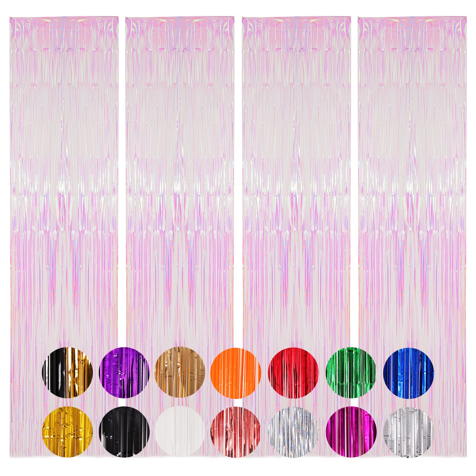 Photo 1 of Voircoloria 4 Pack Iridescent Transparent Foil Fringe Backdrop Curtains, Tinsel Streamers Birthday Party Decorations, Fringe Backdrop for Graduation, Baby Shower, Gender Reveal, Disco Party