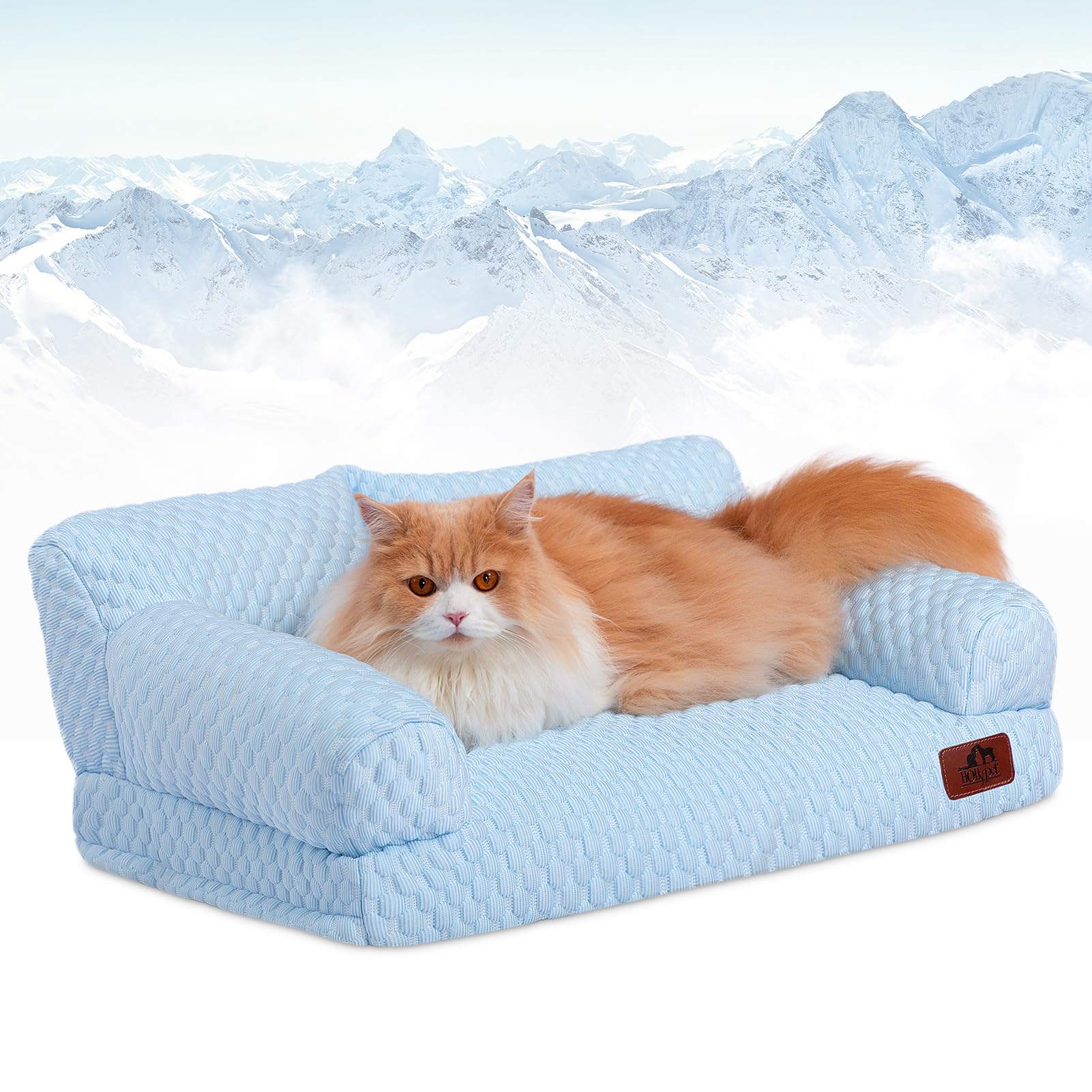Photo 1 of Hollypet Cooling Dog Cat Pet Couch Soft Calming Sofa Bed for Medium Small Cats and Dogs, Gray, 24"x 18"x10"