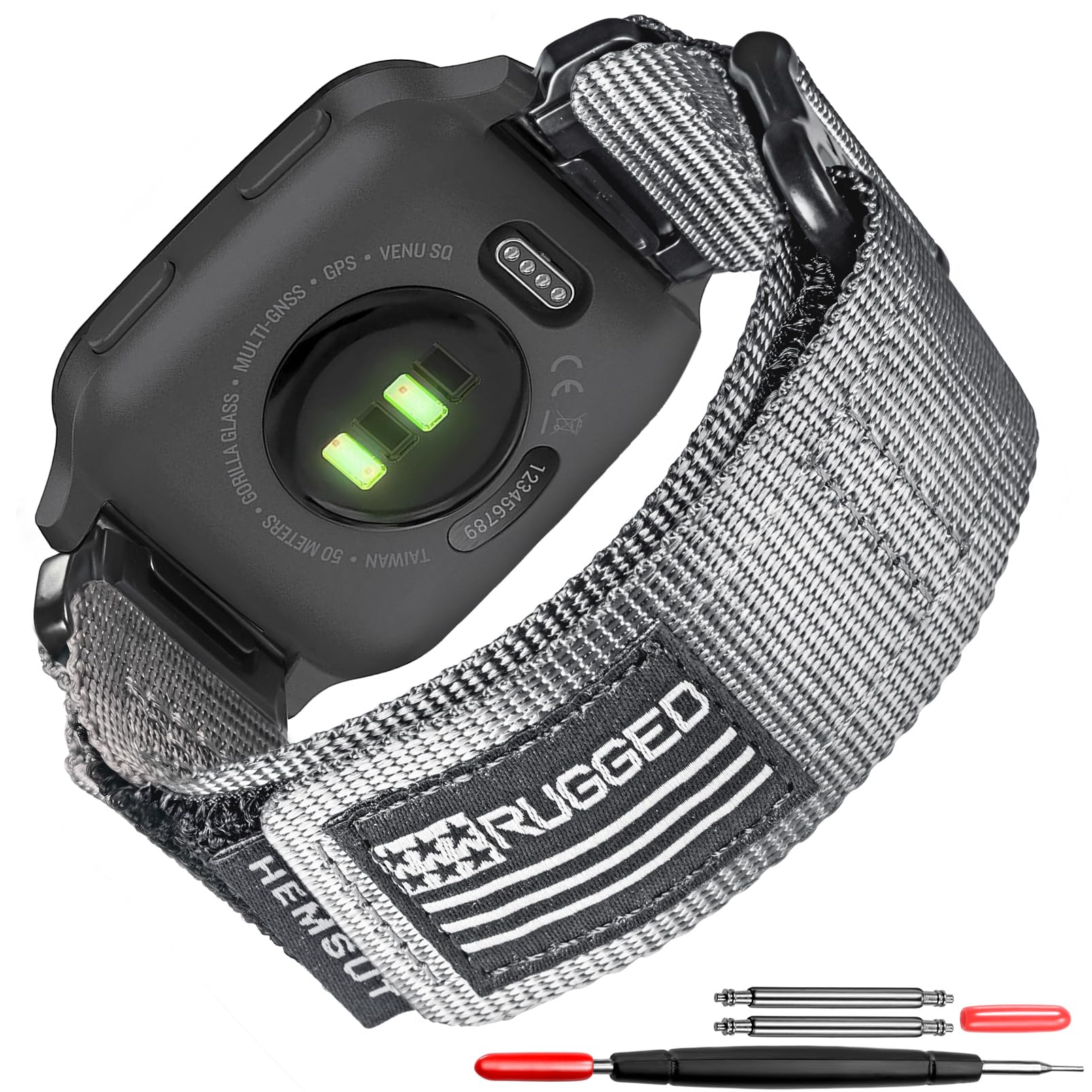 Compatible for Garmin Venu/Venu 2/ Venu 2 Plus/Venu Sq/Venu Sq 2/ Venu Sq Music (Not Venu 2S) Quick Pins Watch Band, Super Rugged Nylon Sports Strap With Woven Loop Design