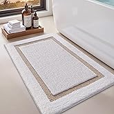 LUMI White Bath Mats for Bathroom, Non Slip Absorbent Soft Bath Rug, Fluffy Washable Classic Bathroom Rugs, Ideal for Floor, Shower Tub, Entryway, 24"x36", White and Beige