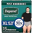 Depend FIT-FLEX Adult Incontinence Underwear for Men, Maximum Absorbency, XL, Grey, 15 Count