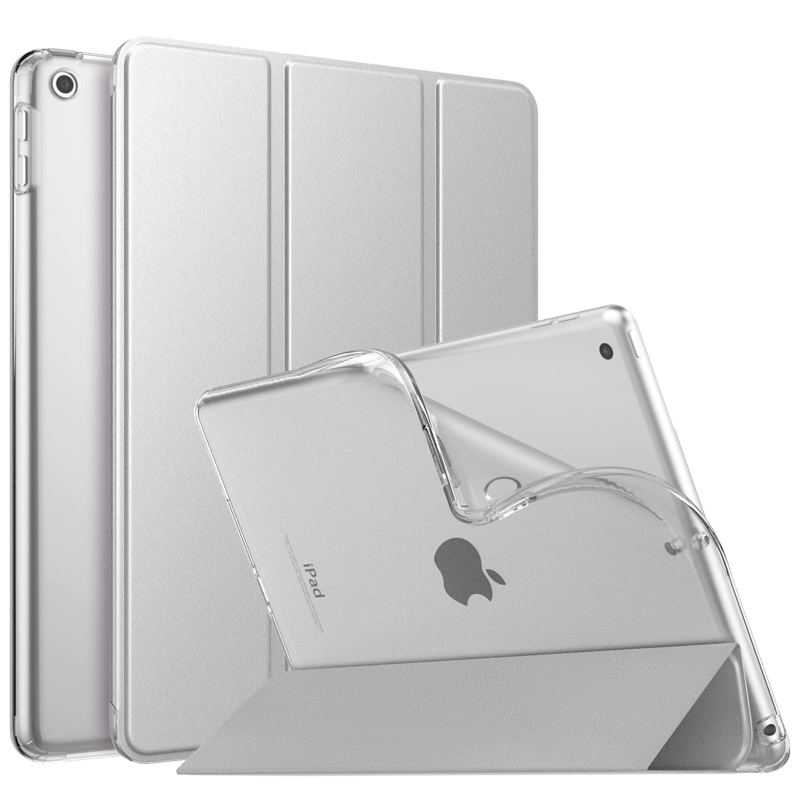MoKo Case for iPad 9th Generation 2021/ iPad 8th Generation 2020/ iPad 7th Generation 2019, Soft Translucent TPU Frosted Back Cover Slim iPad 10.2 inch Case with Stand, Auto Wake/Sleep, Silver — image 1