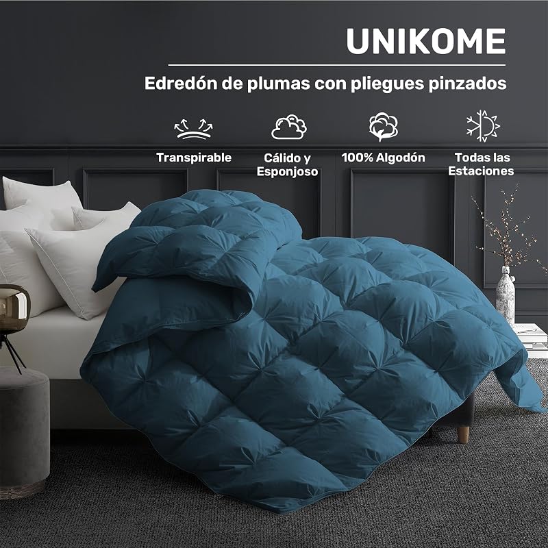 Bettdecke 220x240cm, Daunendecke Mit 100% Baumwolle Bettzug, Ganzjahresdecke Mit 2220g Daunen|Feder Füllung, 3D Flaumige Konstruktion Duvet Atmungsaktiv,Waschbar, Öko-Tex, RDS, Marineblau