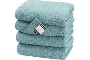 SEMAXE Bathroom Hand Towel, 100% Cotton Towels with Hanging Loops, Hotel Spa Quality Highly Absorbent Towel Set of 4, 27" L x 16" W, Blue Hand Towel, Gift Box Packaging