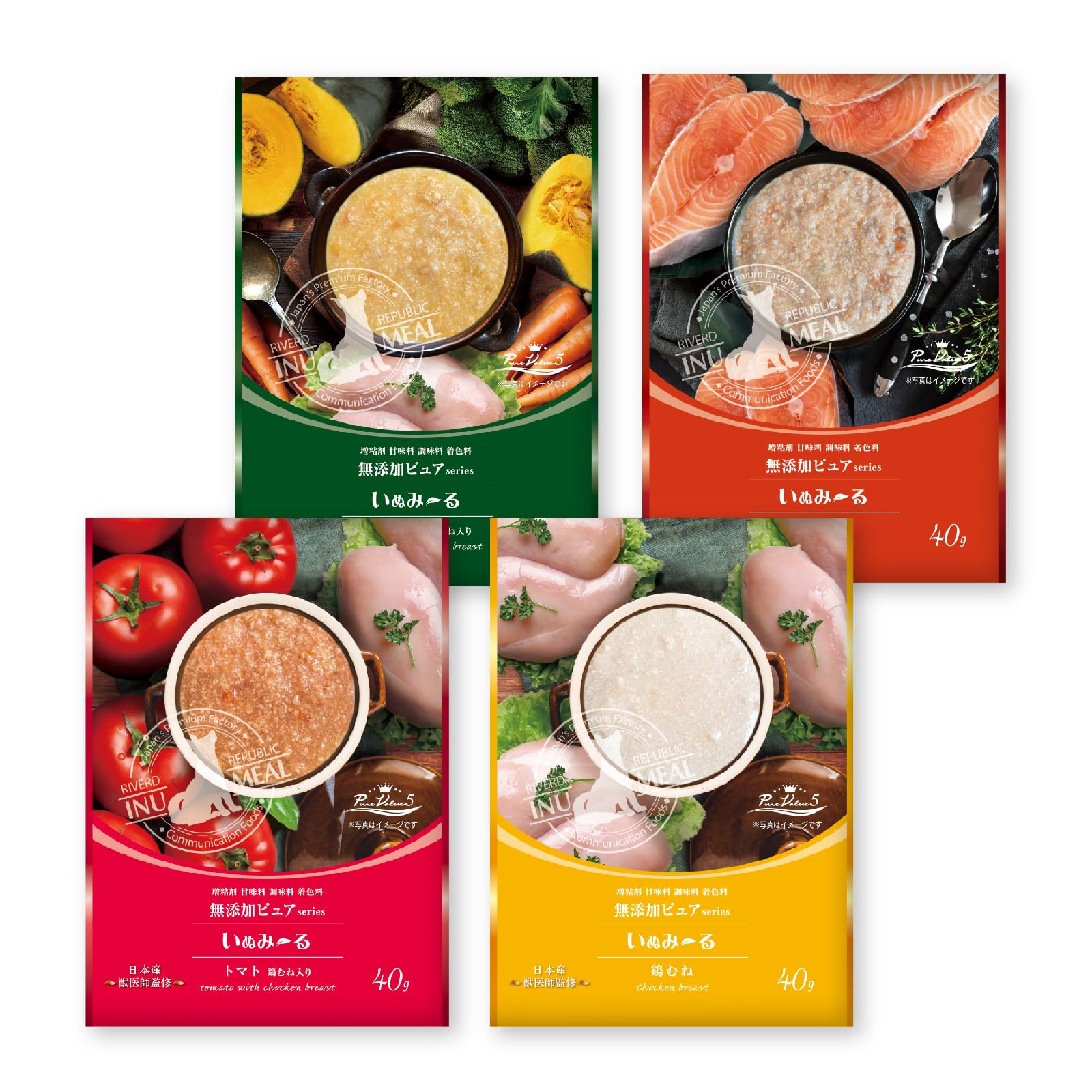 日本産 犬用一般食 いぬみ～る 無添加ピュアseries PureValue5 トライアルセット（パウチ40g×4種）商品画像