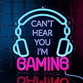 YuanDian Gaming Headset Neon Sign, Can't Hear You I'm Gaming LED Neon Lights for Game Room Wall Decor for Boys Men Teen Gamers