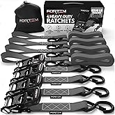 FORTEM Ratchet Tie Down Straps, 5208lb Break Strength, 4 Pack 10ft x 1.5in Heavy Duty Straps, 4 Soft Loops, Cam Buckles for Motorcycles, Safety Lock S Hooks, Carry Bag