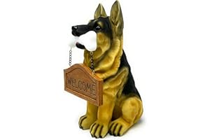 Nature's Mark German Sheperd Dog Puppy Statue with Reversible Welcome Sign and Go Away Sign Resin Garden Decor 12" H