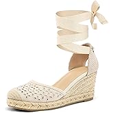 mysoft Women's Espadrille Platform Wedge Sandals Closed Toe Ankle Strap Lace up Summer Shoes