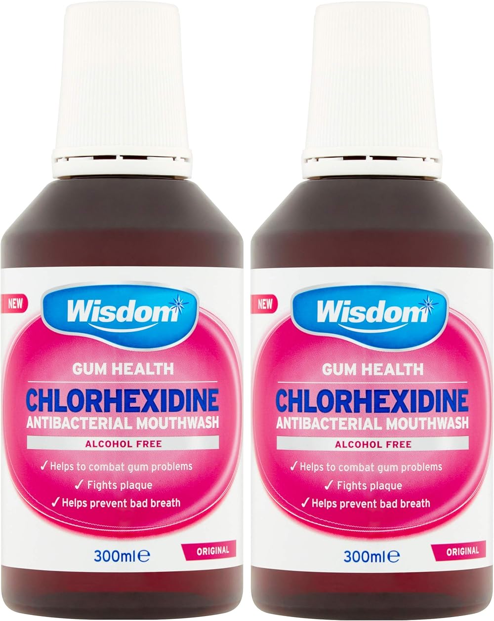 Wisdom Chlorhexidine Mouthwash Original Alcohol Free 2 x 300ml