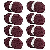 HOMBYS Wine Red Chunky Chenille Yarn for