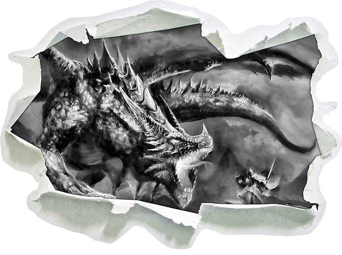 Stil.Zeit Monocrome, Kampf zwischen Mensch und Drache Papier im 3D-Look, Wand- oder Türaufkleber Format: 62x45cm, Wandsticker