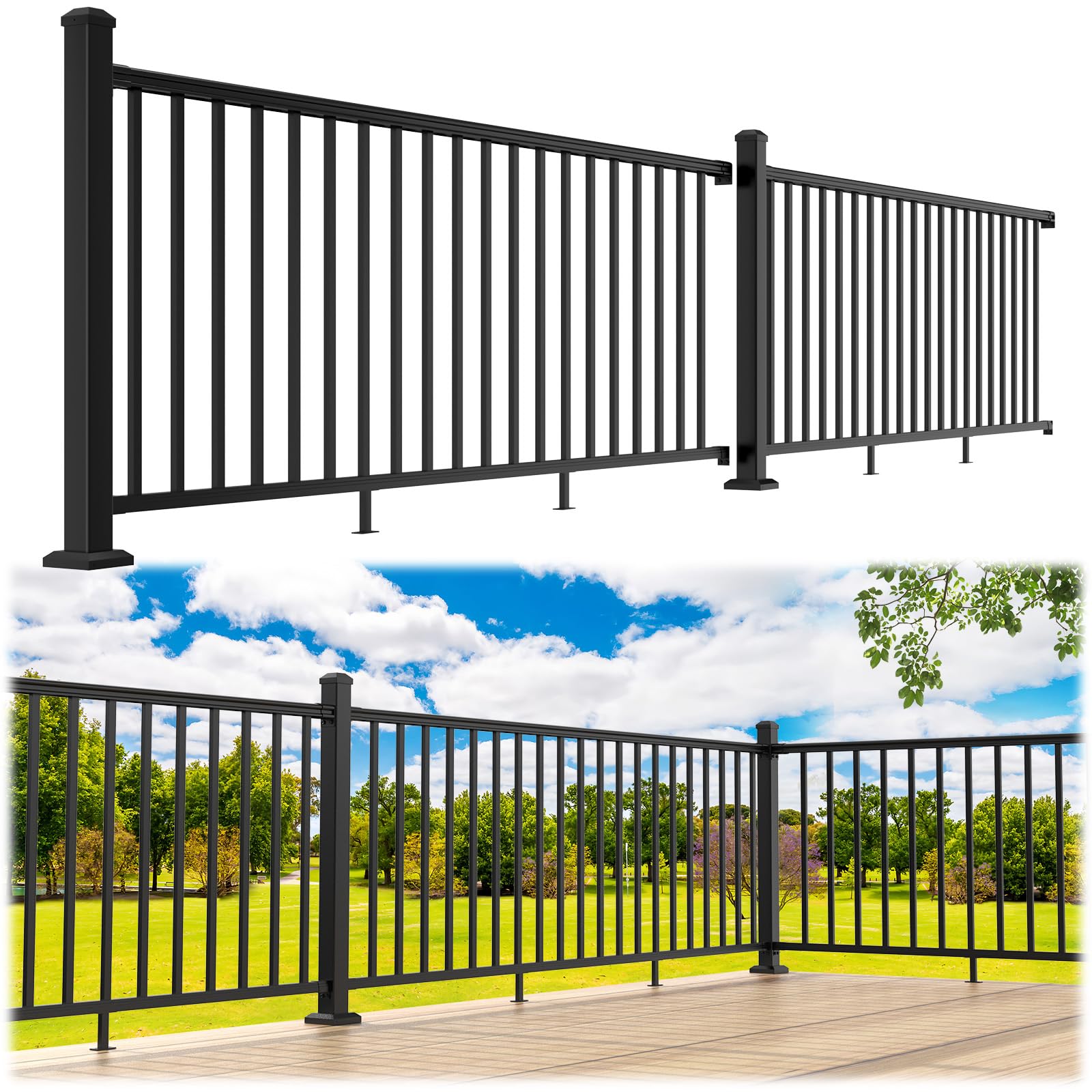 Egadis 36 in. H x 16 ft. W Porch and Deck Railing Kit, Aluminum Railing ...