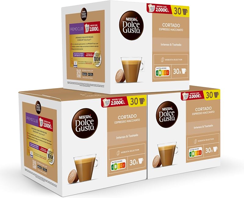 NESCAFÉ Dolce Gusto Cortado, 90 cápsulas, Notas de amêndoa torrada (3 embalagens x 30 )