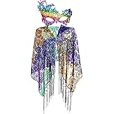 Mardi Gras Costume for Women Mardi Gras Outfit Accessories Mesh Scarf Shawl with Tassel Mask for Masquerade Carnival Party