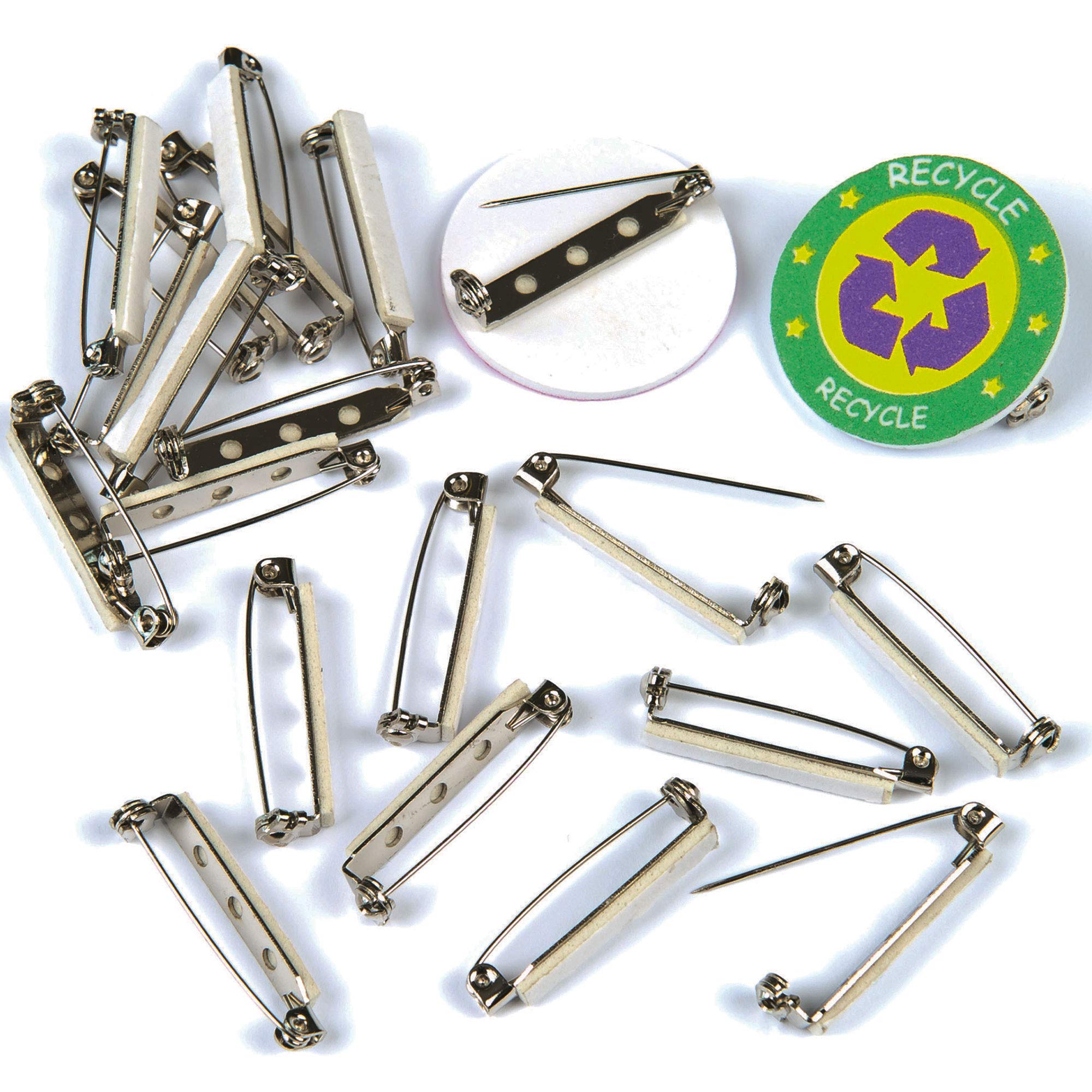 Baker Ross Self-Adhesive Badge Pins (Pack of 20), Perfect for Kids to Create and Personalise, Ideal for Schools, Craft Groups, Party Crafting, At Home and More