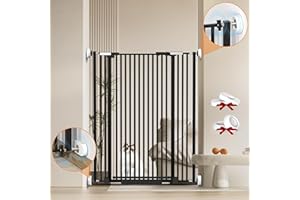 Uuoeebb 51.18" Extra Tall Cat Gate for Doorways, 29.5"-40.5" Auto Close Durable Cat Gate Indoor for Stairs, Doorways and Hallways, No Drilling Pressure Mount Kit Cat Barrier with 4 Wall Cups, Black