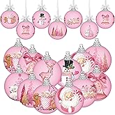 Simgoing 16 Pcs Vintage Pink Christmas Ornament for Tree 2.36 Inch Small Pink Christmas Ball Decorations Plastic Rustic Snowman Reindeer Santa Home Hanging Ornament for Xmas Tree Fireplace Party Decor