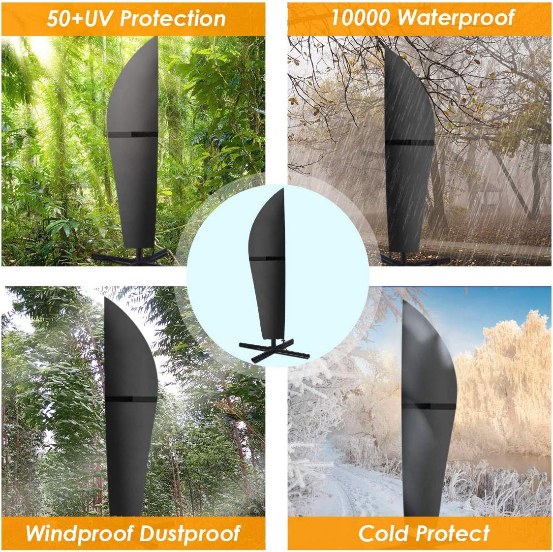 king do way Patio Umbrella Cover 600D Offset Umbrella Parasol Cover with Zipper 2M Push Rod for 9-11ft Umbrellas Durable Waterproof Anti-UV Windproof Outdoor Cover (600D): Kitchen & Dining