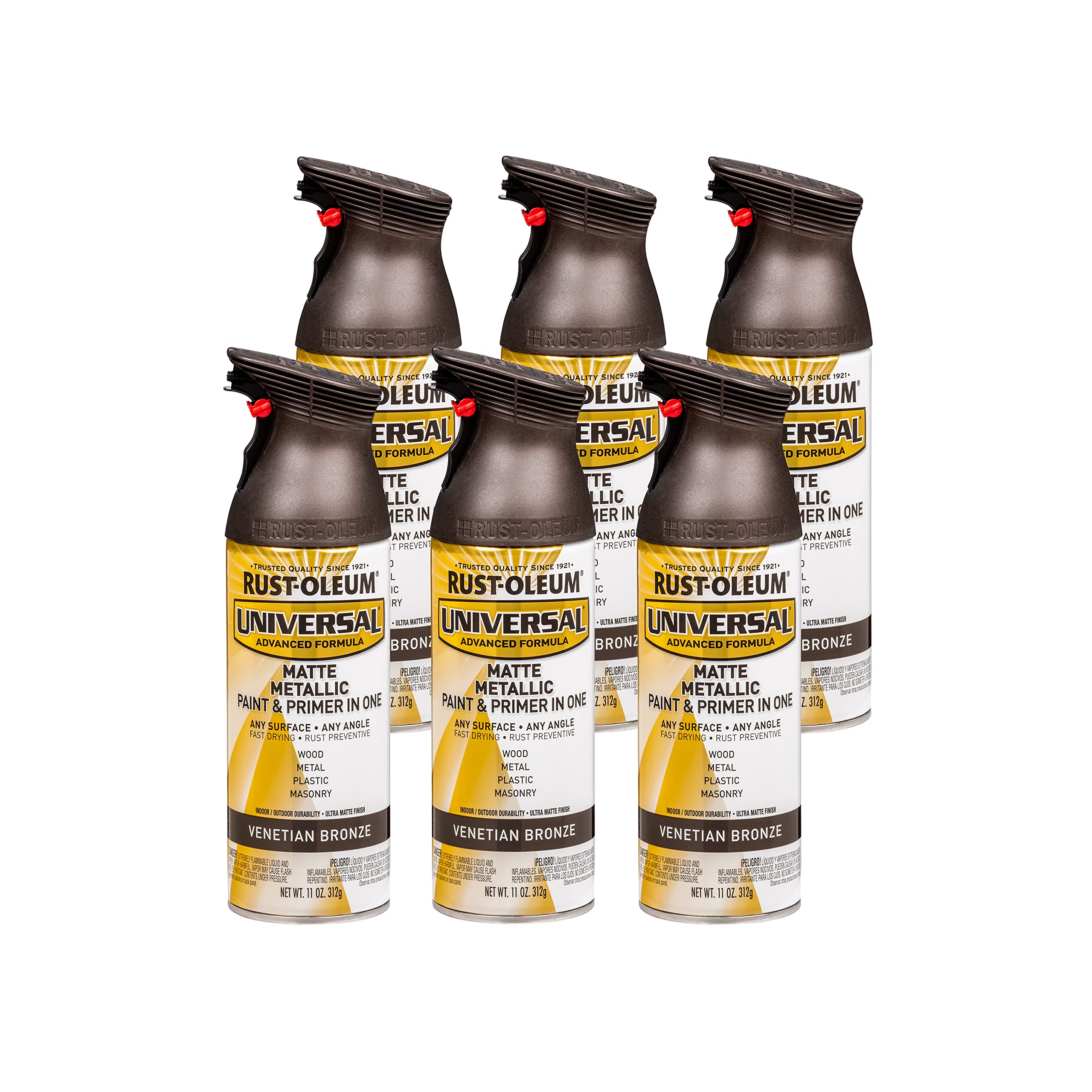 Rust-Oleum 353092-6PK Universal All Surface Metallic Spray Paint, 11 oz, Matte Venetian Bronze, 6 Pack Image