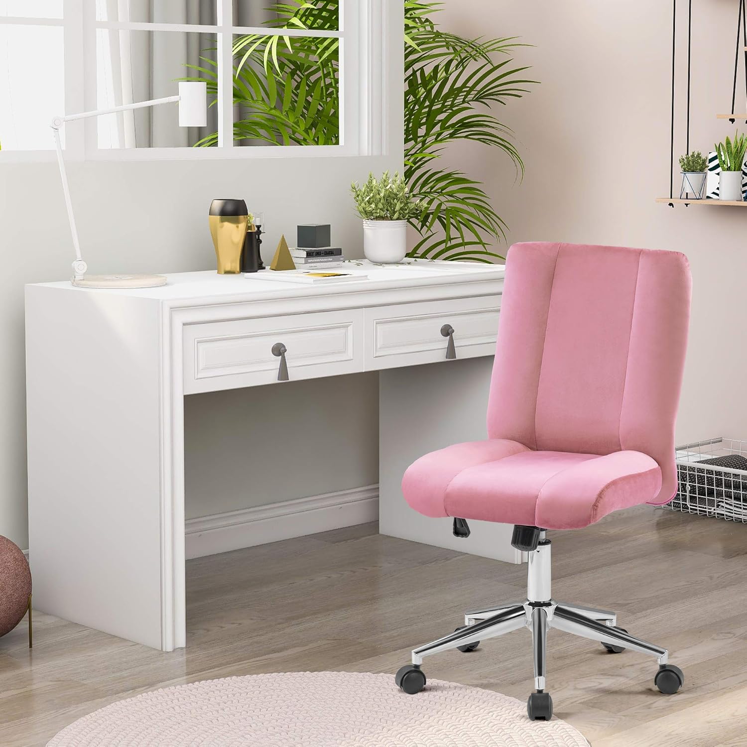 Armless Office Chair Velvet Ergonomic Computer Task Desk Chair Without